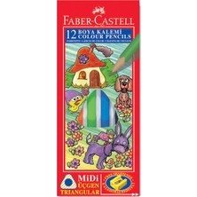 Faber-Castell 12 Renkli Midi Üçgen Boya Kalemi Seti Eğlenceli Çizimler İçin Tam Boy