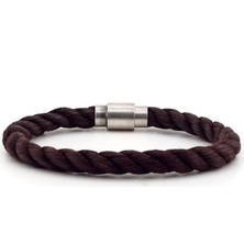 Solfera Kahverengi Halat Metal Manyetik Klips Erkek Bileklik Bt342