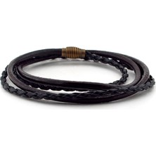 Solfera İki Sıra Sarma Kahve Siyah Gerçek Deri Erkek Bileklik Bt353