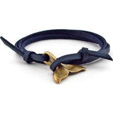 Solfera Balık Kuyruk Şekilli Lacivert Orjinal Deri Erkek Bileklik Bt362