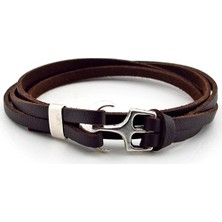 Solfera İki Sıra Sarma Çapalı Kahve Orjinal Deri Erkek Bileklik Bt370