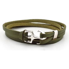 Solfera Çift Sıra Sarma Haki Yeşil Deri Denizci Erkek Bileklik Bt375