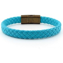 Solfera Bronz Mıknatıslı Mavi Örgü Deri Erkek Bileklik Bt380
