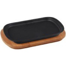 Lava Ahşap Altlıklı Döküm Demir Servis Tabağı 32x20 cm