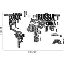 Cosy Home Gift Dünya Haritası Ülke Adları Xxl Duvar Sticker Dünya Ülkeleri Atlas Dekor 190X116 Cm