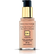 Max Factor FaceFinity 3'ü 1 Arada Kalıcı Fondöten 45 Warm Almond