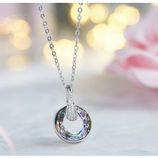 Monemel Eflatun Swarovski Taşlı Kolye (Altın Kaplama)
