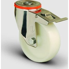 Paslanmaz Inox, Oynak Frenli Delik Bağlantılı, Burçlu, Poliamid Hafif Sanayi Tekerleği Çap:80 - Ssem04 Zkz 80F