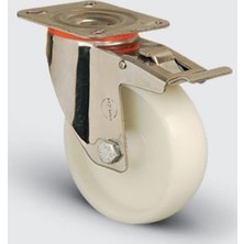 Paslanmaz Inox, Oynak Frenli Tabla Bağlantılı, Burçlu, Poliamid Hafif Sanayi Tekerleği Çap:125 - Ssem01 Zkz 125F