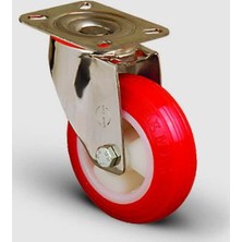 Paslanmaz Inox, Oynak Tabla Bağlantılı, Burçlu, Poliüretan Hafif Sanayi Tekerleği Çap:200 - Ssem01 Zkp 200