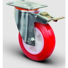 Oynak Frenli Tabla Bağlantılı, Burçlu, Poliüretan Hafif Sanayi Tekerleği Çap:125 - Em01 Zkp 125F