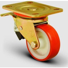 Oynak Frenli Tabla Bağlantılı, Burçlu, Poliüretan, Ağır Sanayi Tekerleği Çap:80 - Ed01 Zkp 80F