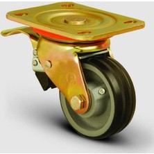 Oynak Frenli Tabla Bağlantılı, Burçlu, Kauçuk, Ağır Sanayi Tekerleği Çap:80 - Ed01 Vkr 80F