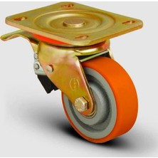 Oynak Frenli Tabla Bağlantılı, Burçlu, Poliüretan, Ağır Sanayi Tekerleği Çap:200 - Ed01 Vkp 200F