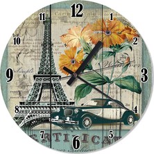 Cakasepetim Klasik Araba Ve Eyfel Şekilli Duvar Saati 30 X 30 Cm