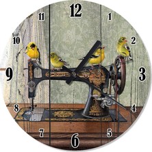 Cakasepetim Serçeler Ve Dikiş Makinesi Baskılı Duvar Saati 30 X 30 Cm