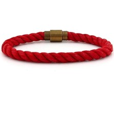 Solfera Kırmızı Halat Bronz Metal Manyetik Klipsli Erkek Bileklik Bt384