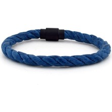 Solfera Mavi Halat Siyah Metal Manyetik Klips Erkek Bileklik Bt388