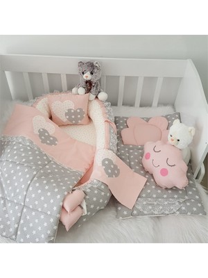 Jaju Baby Gri Pudra Yıldız Desenli Alt Açma ve Lüx   Babynest 6 Parça Set