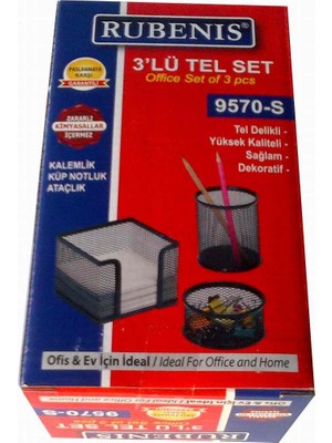 Rubenis Kutulu Tel Set ( Kalemlik Ataçlık Küp Notluk)