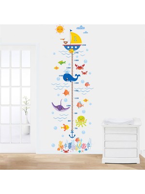 Bigwall Köpekbalığı Tekne Okyanus Dünyası Boy Ölçer Cetvel Sticker Duvar Stickerı