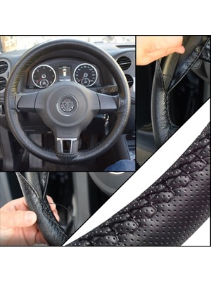 Oto Dikme Deri Direksiyon Kılıfı Delikli Model Siyah Renk