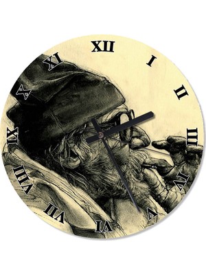 Cakasepetim Sigara İçen Adam Şekilli Duvar Saati 30 X 30 Cm