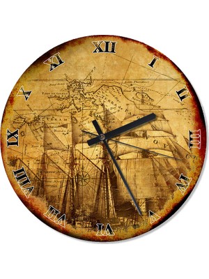 Tablomega Gemiler Ve harita Analog Duvar Saati 30 X 30 Cm