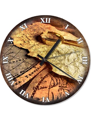 Cakasepetim Tarihi Dünya Haritası Büyüteç Baskılı Duvar Saati 30 X 30 Cm