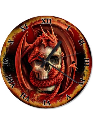 Cakasepetim Ejderhalı Kuru Kafa Duvar Saati  30 X 30 Cm