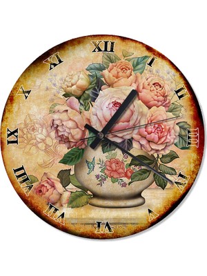 Cakasepetim Vazoda Güller Duvar Saati  30 X 30 Cm