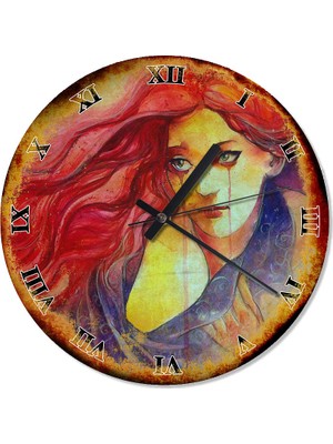 Cakasepetim Üzgün Kızıl Kız Tasarım Duvar Saati 30 X 30 Cm