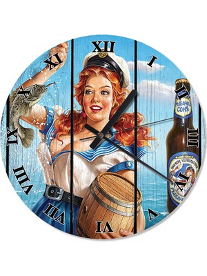 Cakasepetim Balıkçı Kız Duvar Saati  30 X 30 Cm