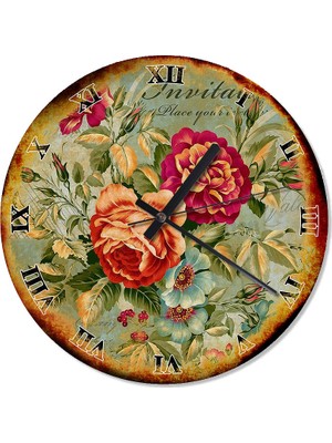 Cakasepetim Retro Gül Buketi Mutafak Tipi Duvar Saati  30 X 30 Cm