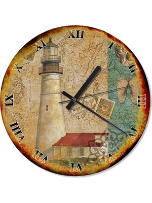 Cakasepetim Eskitilmiş Beyaz Deniz Feneri Sessiz Duvar Saati 30 X 30 Cm