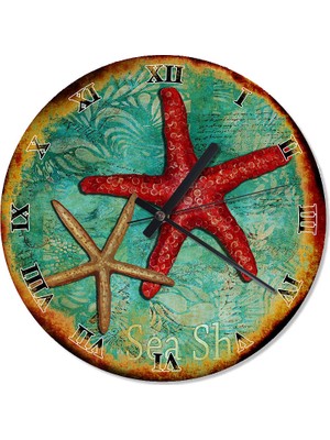 Tablomega Retro Kırmızı Deniz Yıldızı Duvar Saati  30 X 30 Cm