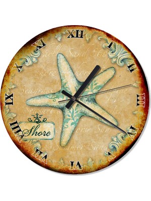 Cakasepetim İşlemeli Mavi Deniz Yıldızı Analog Duvar Saati 30 X 30 Cm