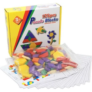 125 Parça Ahşap Eğitici Tangram Puzzle Blok Seti