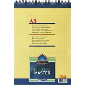 Blok Master Spiralli Karton Kapaklı Blok.A5-100 Yaprak Kareli