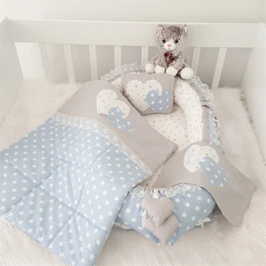 Jaju Baby Mavi Yıldız Gri Kombin Lüx   4 Parça Babynest Set