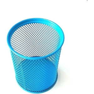 Metal Masa Seti Tel Yuvarlak Kalemlik Mavi