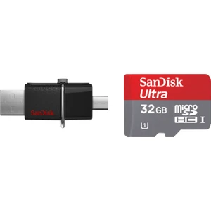 Dual Drive 32 GB USB 3.0 USB Bellek + Sandisk Ultra 32GB Micro SD Kart SDDD2-032G-G46USD 