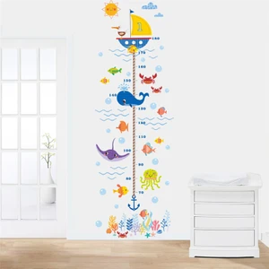 Bigwall Köpekbalığı Tekne Okyanus Dünyası Boy Ölçer Cetvel Sticker Duvar Stickerı