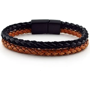 Taba Siyah Deri İp Örgülü Siyah Mıknatıslı Erkek  Bileklik Bt379
