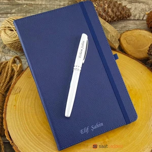 İsme Özel Termo Deri Defter Lacivert + İsme Özel Kalem Seti