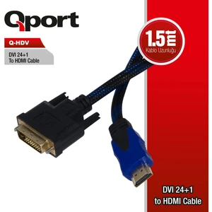 Q-Hdv Dvı To Hdmı 24+1 Converter Çevirici Kablo 1,8 Mt Q-Hdv