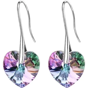 Eflatun Swarovski Taşlı Kalp Küpe, Gümüş (Altın Kaplama)