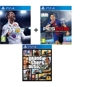 PS4 Fifa 18 + Pes 18 + Gta5 OYUN