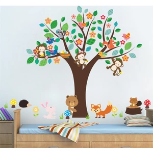 Cosy Home Gift Çocuk Odası Ağaç Orman Tilki Maymun Ayı Kirpi Tavşan Duvar Sticker 115X110 Cm
