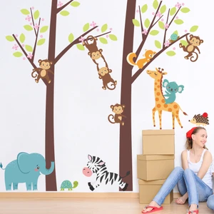 Cosy Home Gift Animal Zoo World Zebra Fil Koala Zürafa Kirpi Kablunbağ Maymun Çocuk Odası Duvar Sticker